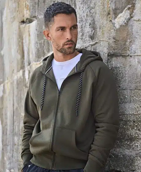 Hoodie med dragkedja och kontrastsnöre - Herr