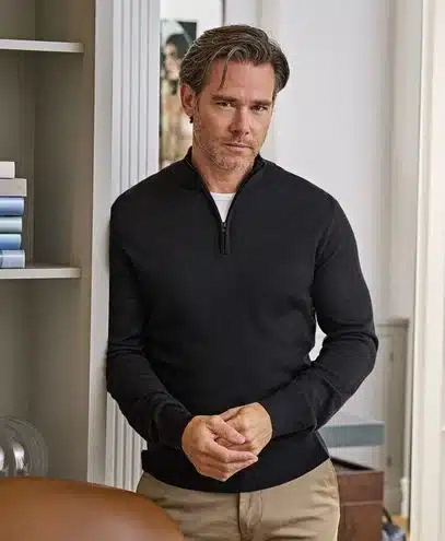 Merinotröja med halv dragkedja - Herr